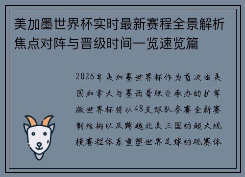 美加墨世界杯实时最新赛程全景解析焦点对阵与晋级时间一览速览篇